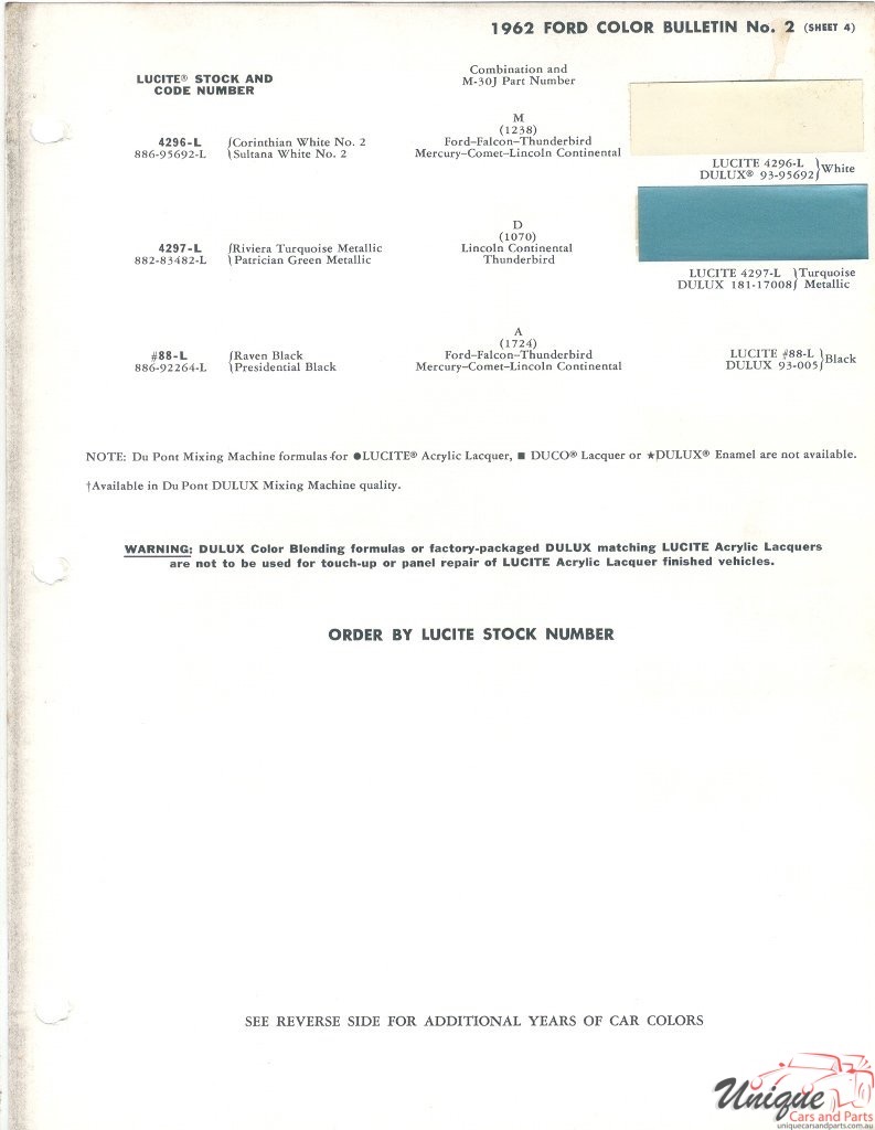 1962 Ford Paint Charts DuPont 4